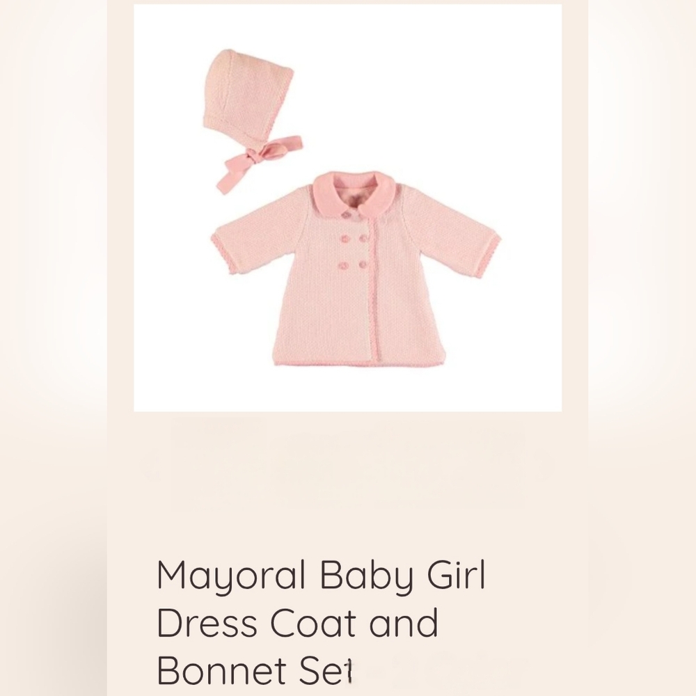 Mayoral Pink Baby Girl Dress Coat and Bonnet Set